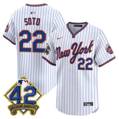 New York Mets 2025 Jackie Robinson Patch Road Alternate Jersey  Pinstripe Juan Soto